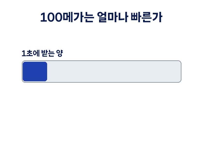 100메가 막대에 넷플릭스 4K 한 대가 15퍼센트를 차지하고 세 대를 채워도 자리가 남는 그림